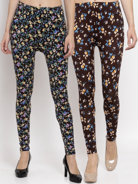 

KLOTTHE Women Pack Of 2 Printed Ankle-Length Leggings, Black