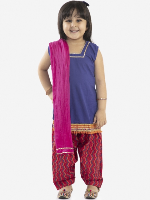 

KID1 Girls Blue & Pink Solid Kurta with Patiala & Dupatta
