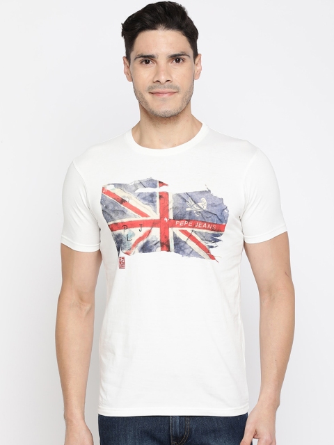 

Pepe Jeans Men Off-White Printed Round Neck T-shirt