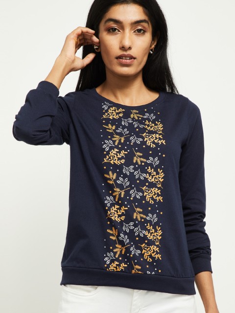 

max Women Blue Printed Sweatshirt
