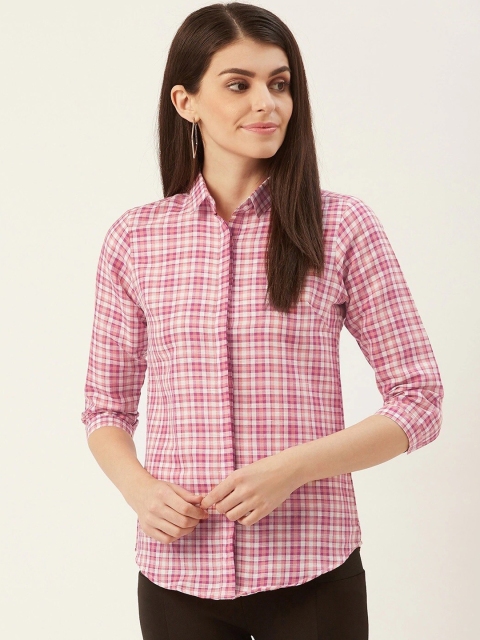 

Hancock Women Pink & Red Slim Fit Checked Casual Shirt