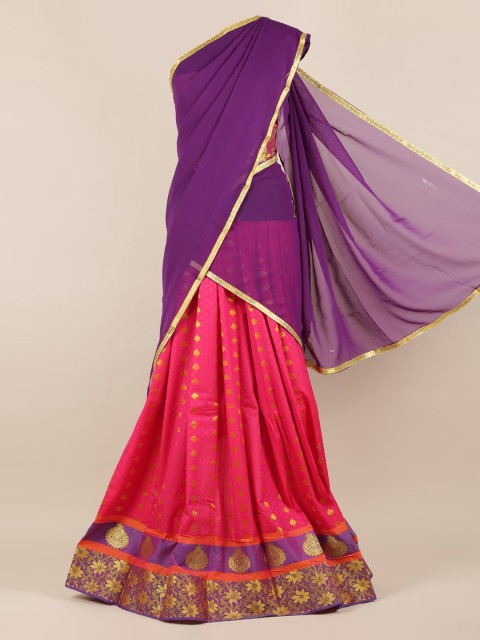 

Pothys Purple & Pink Poly Chiffon Half Printed Half Saree