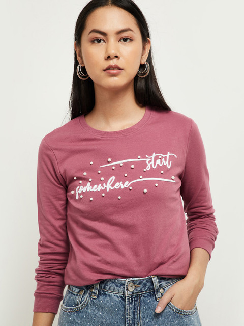 

max Women Mauve & Off-White Printed Sweatshirt