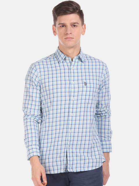

U.S. Polo Assn. Men Blue & White Regular Fit Checked Casual Shirt