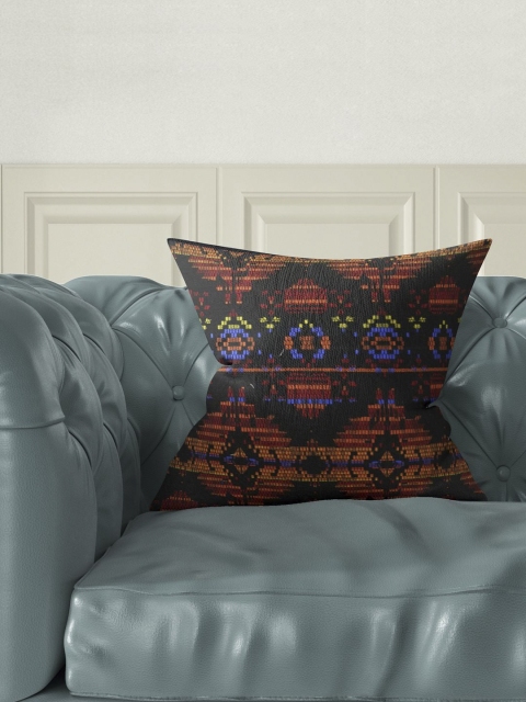 

BIANCA Black & Orange Single Self Design Square Cushion Cover