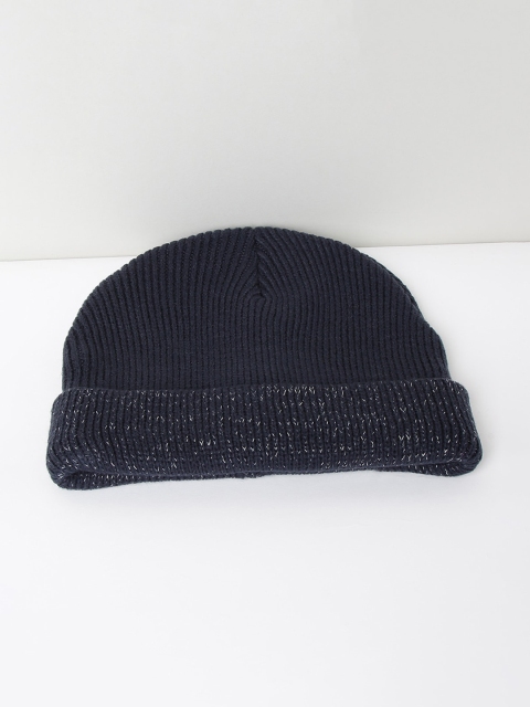 

max Men Navy Blue Self Design Beanie