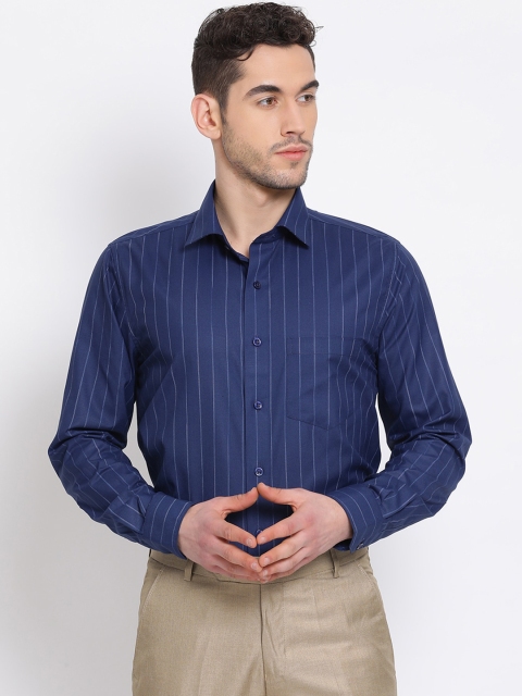

COBB Men Navy Blue Regular Fit Striped Formal Shirt
