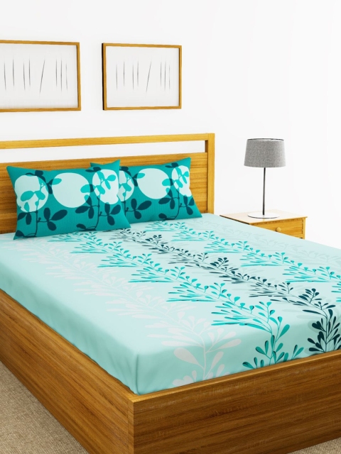

BIANCA Blue Ethnic Motifs 144 TC Cotton 1 King Bedsheet with 2 Pillow Covers