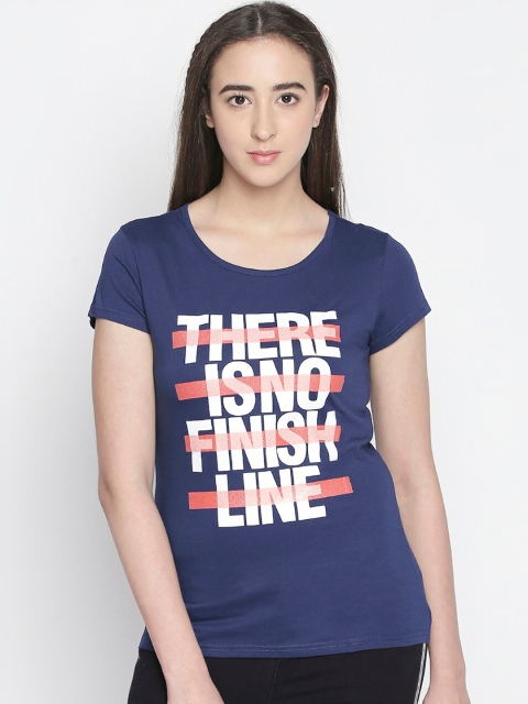 

Honey by Pantaloons Women Navy Blue Printed Round Neck Pure Cotton T-shirt