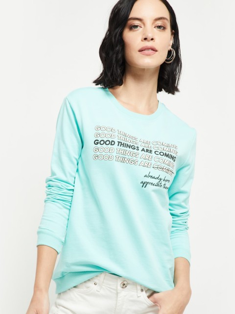 

max Women Blue Printed Sweatshirt
