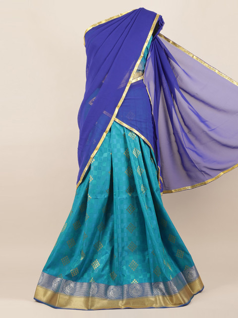 

Pothys Blue Woven Design Poly Chiffon Half Saree