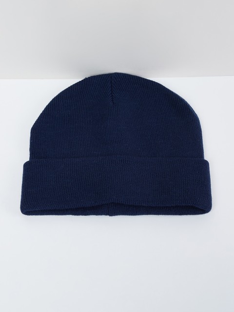 

max Men Navy Blue Self Design Beanie