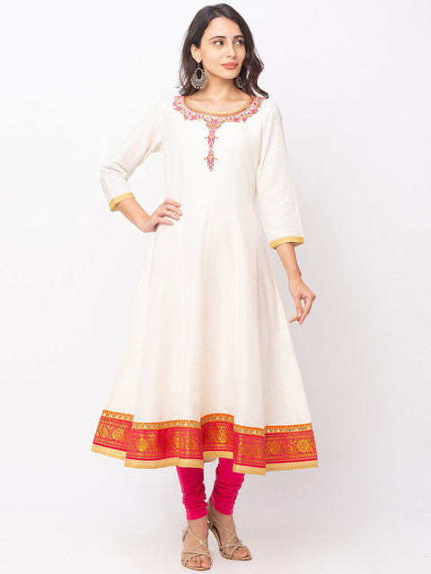 

Globus Women White & Pink Floral Embroidered Anarkali Kurta