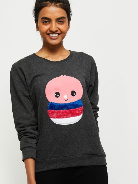 

max Women Grey Printed Sweatshirt
