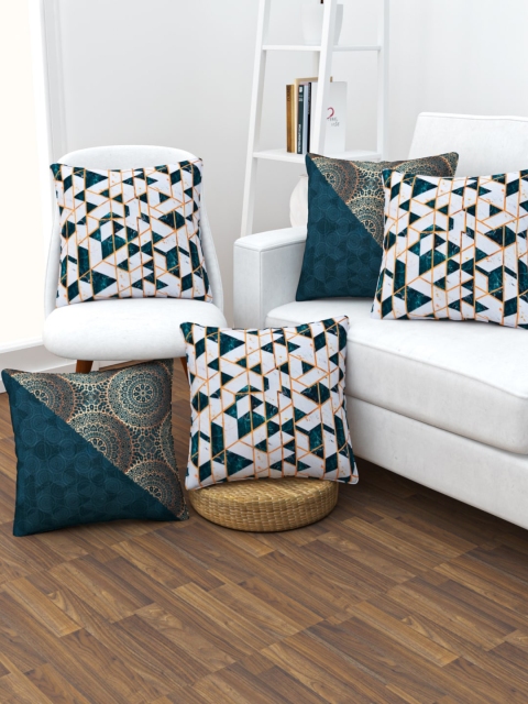 

SHIVANAA HOMES Cream-Coloured & Green Set of 5 Geometric Square Cushion Covers