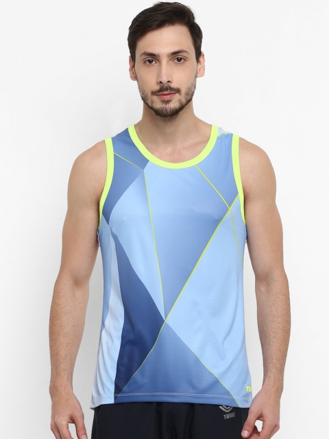 

Yuuki Men Blue & Fluorescent Green Colourblocked Round Neck T-shirt