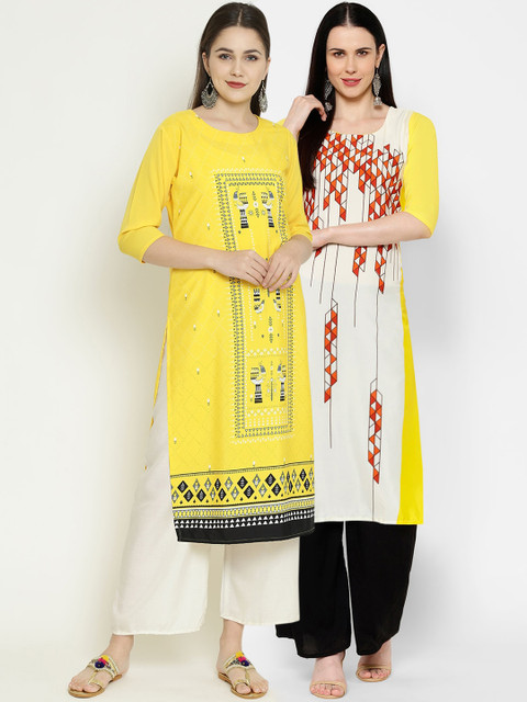 

7Threads Women Multicoloured Printed Straight Kurta Pack Of 2, Multi