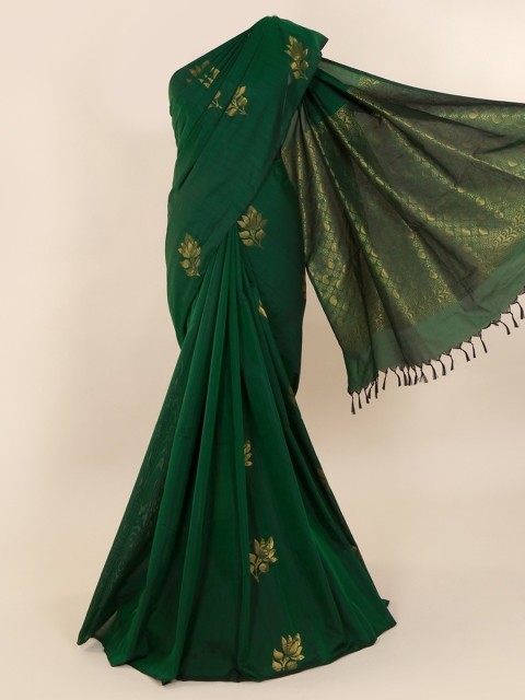 

Pothys Green & Gold-Toned Silk Cotton Woven Design Saree