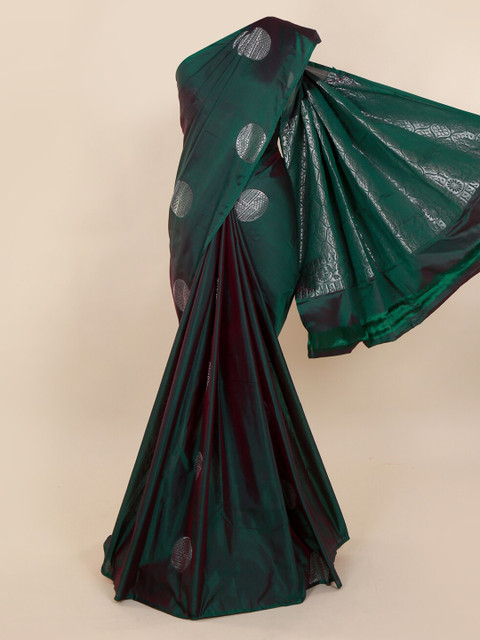 

Pothys Green & Silver-Toned Silk Cotton Woven Design Saree