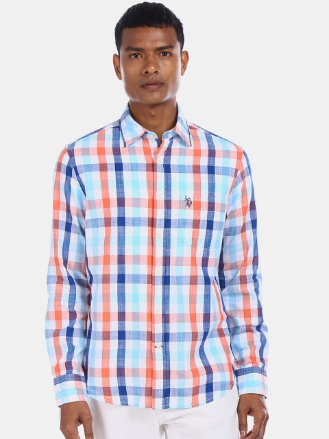 

U.S. Polo Assn. Men Orange & Blue Regular Fit Checked Casual Shirt
