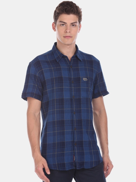 

U.S. Polo Assn. Denim Co. Men Navy Blue Regular Fit Checked Casual Shirt