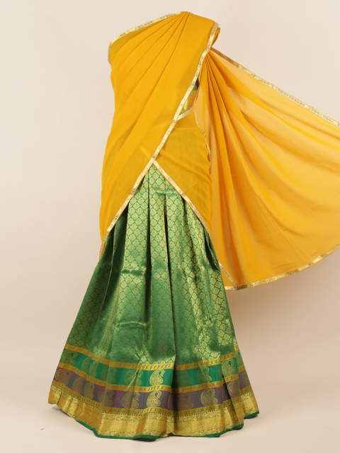 

Pothys Yellow & Green Poly Chiffon Woven Design Lehenga Half Saree