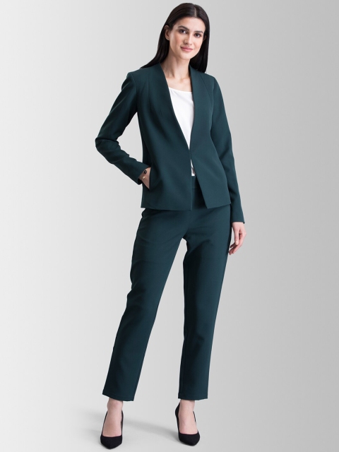 

FableStreet Women Green Solid Coat with Trousers
