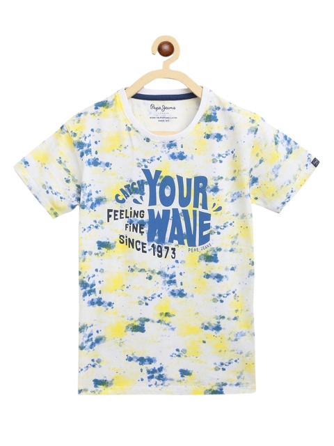 

Pepe Jeans Boys Off-White & Yellow Printed Round Neck T-shirt