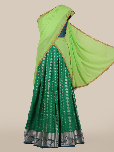 

Pothys Green Solid Poly Chiffon Lehenga Half Saree