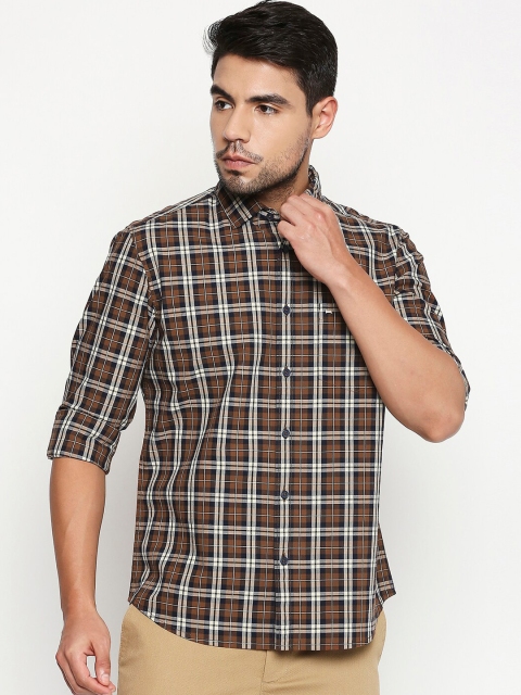 

Basics Men Brown Slim Fit Checked Casual Shirt
