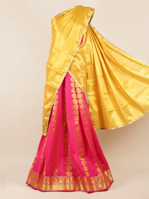 

Pothys Gold-Toned & Pink Tissue Woven Design Half Saree