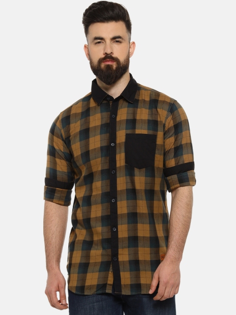 

Campus Sutra Men Mustard Brown & Black Regular Fit Checked Casual Shirt