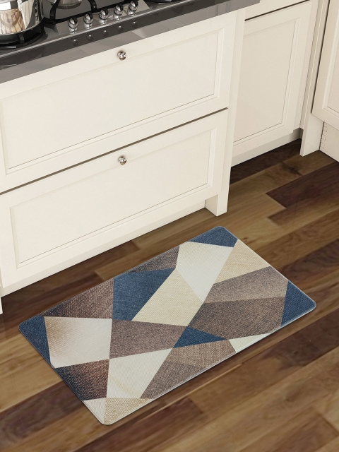 

OBSESSIONS Blue & Brown Geometric Print Floor Mat