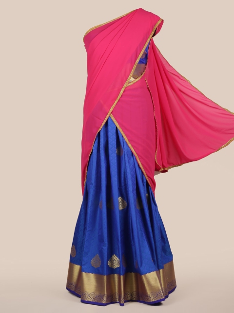 

Pothys Pink & Blue Poly Chiffon Solid Half Saree