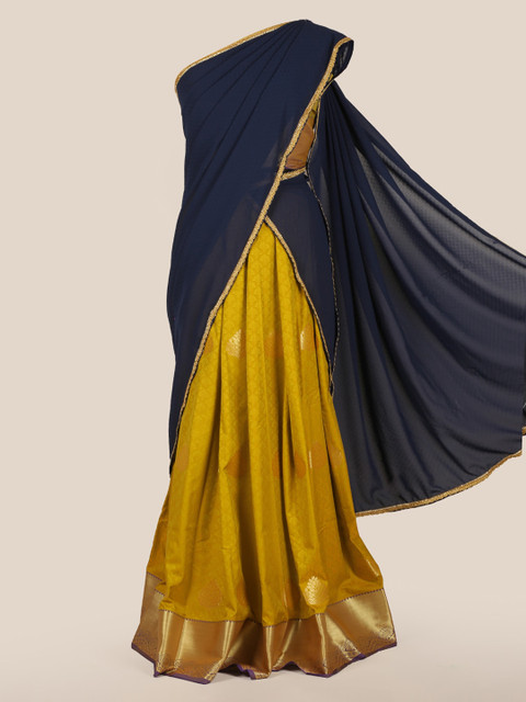 

Pothys Navy Blue Woven Design Poly Chiffon Traditional Half Saree