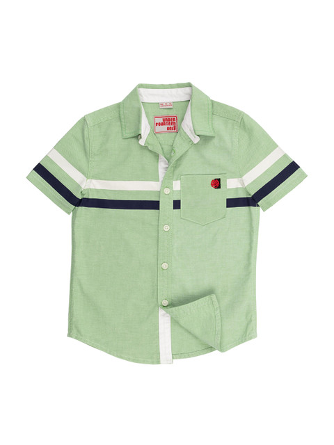 

UNDER FOURTEEN ONLY Boys Green Regular Fit Solid Casual Shirt