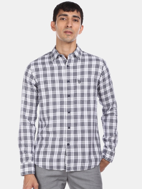 

U.S. Polo Assn. Men White & Navy Blue Regular Fit Checked Casual Shirt