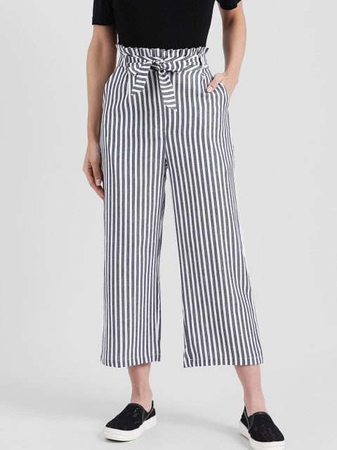 

Zink London Women Black & White Regular Fit Striped Parallel Trousers