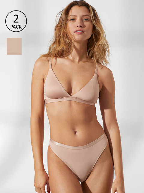 

H&M Women Beige Solid 2 Pack Brazilian Briefs
