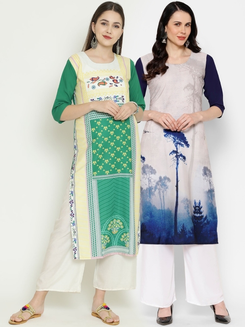 

7Threads Women's Crepe Multi Color Digital Print Straight Kurta Pack Of 2