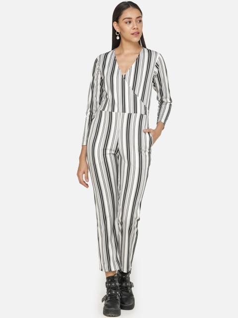 

DECHEN Women Grey & White Striped Basic Jumpsuit