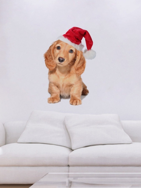 

rawpockets Brown & Red Dog With Christmas Cap Wall Sticker