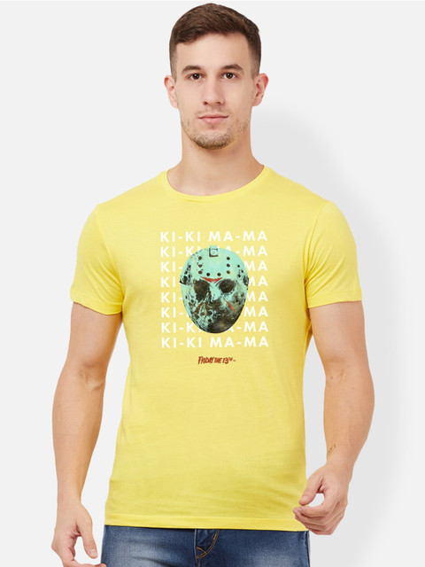 

Free Authority Men Yellow Friday The 13Th Printed Round Neck Cotton T-shirt