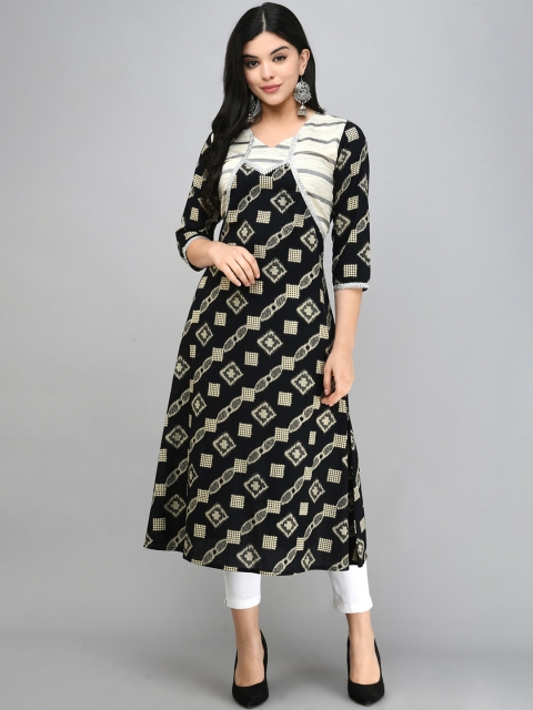 

Myshka Women Black Printed A-Line Kurta