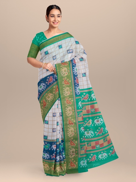 

KLM Fashion Mall Blue & Green Linen Blend Printed Saree