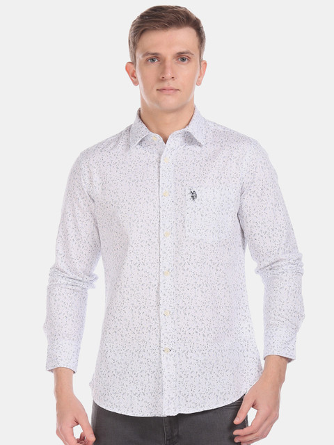 

U.S. Polo Assn. Men White Regular Fit Printed Casual Shirt