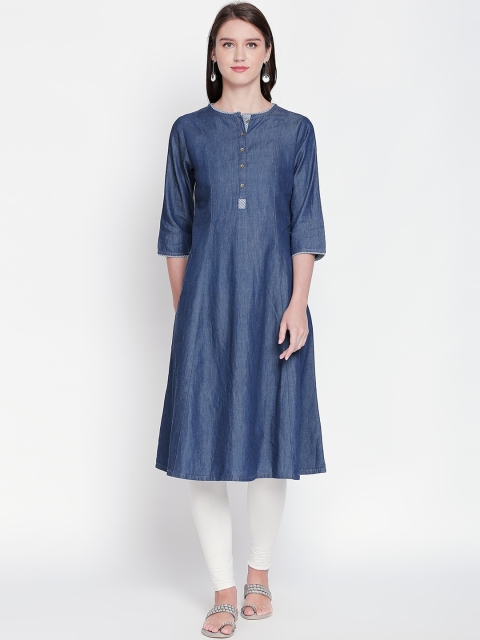 

RANGMANCH BY PANTALOONS Navy Blue Denim Kurta
