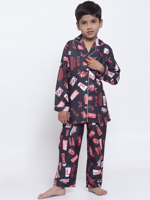 

MAXENCE Boys Black & Red Printed Night Suit