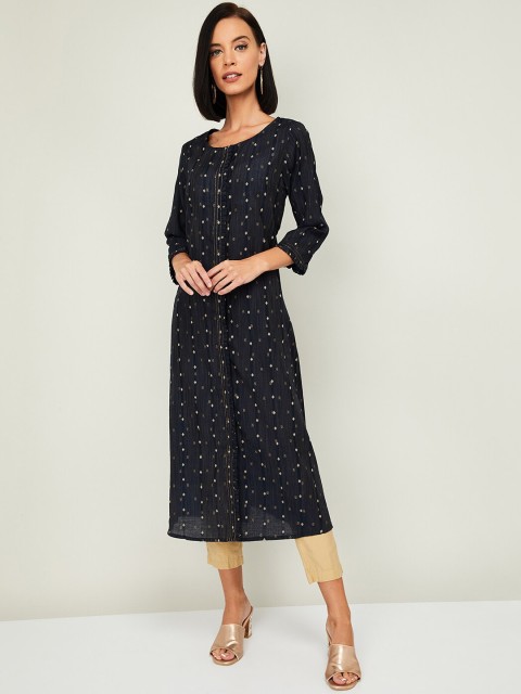 

Melange by Lifestyle Women Navy Blue & Gold-Coloured Printed A-Line Kurta