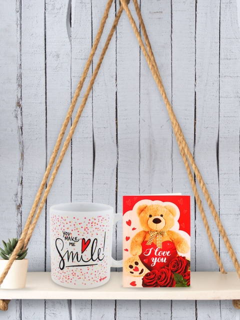 

Archies Orange & Red Printed Cushion With Mug & Greetings Card Valentines Combo